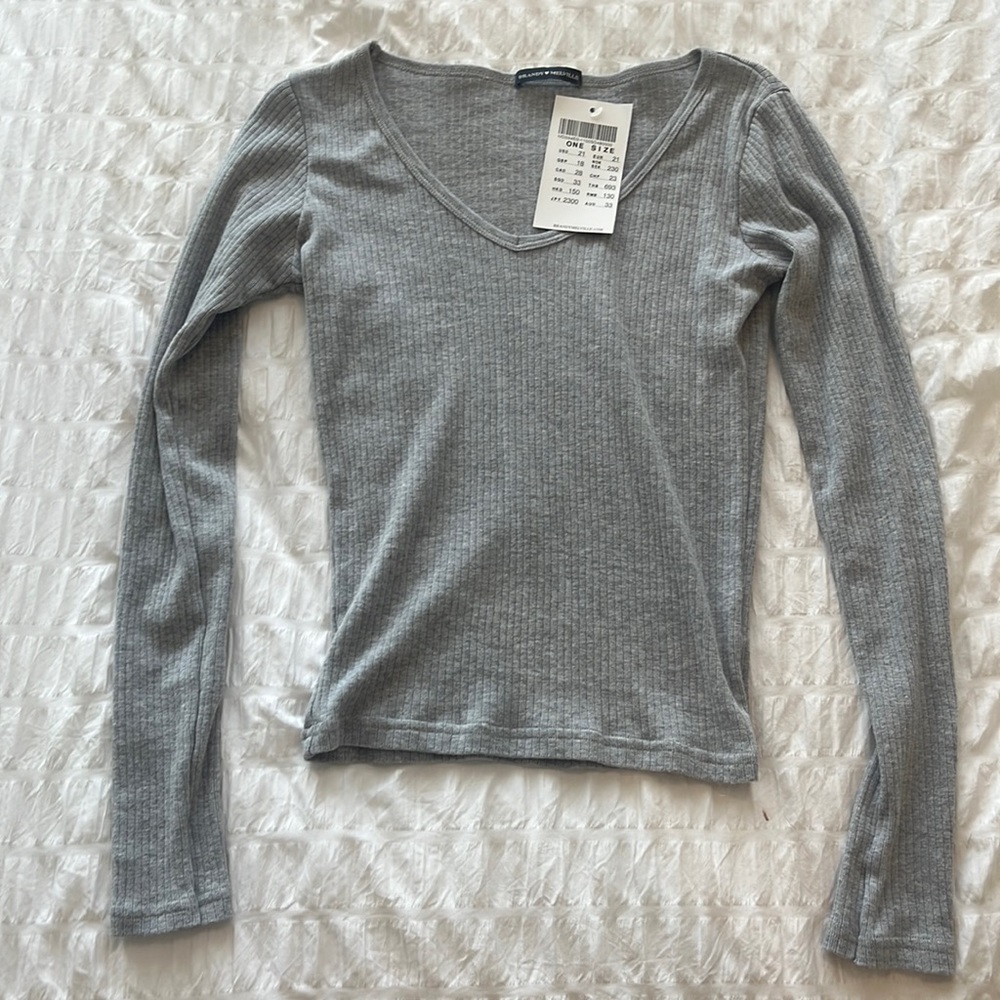Brandy Melville Josephine Top Grey Ribbed long sleeve